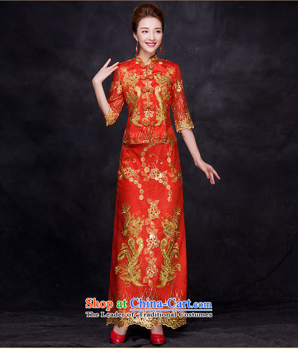 2015 Autumn and winter new dragon use skirt bride dress marriage bows services wedding gown Chinese qipao seven long-sleeved red XL Photo, prices, brand platters! The elections are supplied in the national character of distribution, so action, buy now enjoy more preferential! As soon as possible.