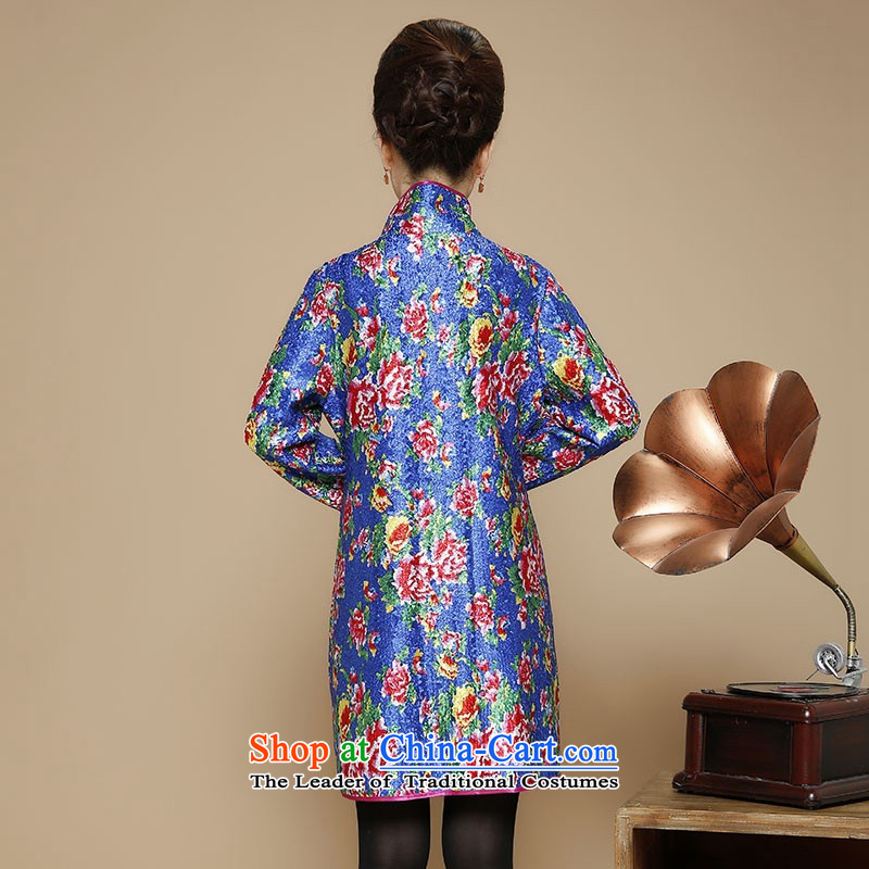 The elderly in the autumn and winter 2015 Ms. stylish cardigan silk linen in long jacket, reverse collar middle-aged ladies Tang dynasty MOM pack simple wild long-sleeved jacket in green XXL,UYUK,,, shopping on the Internet