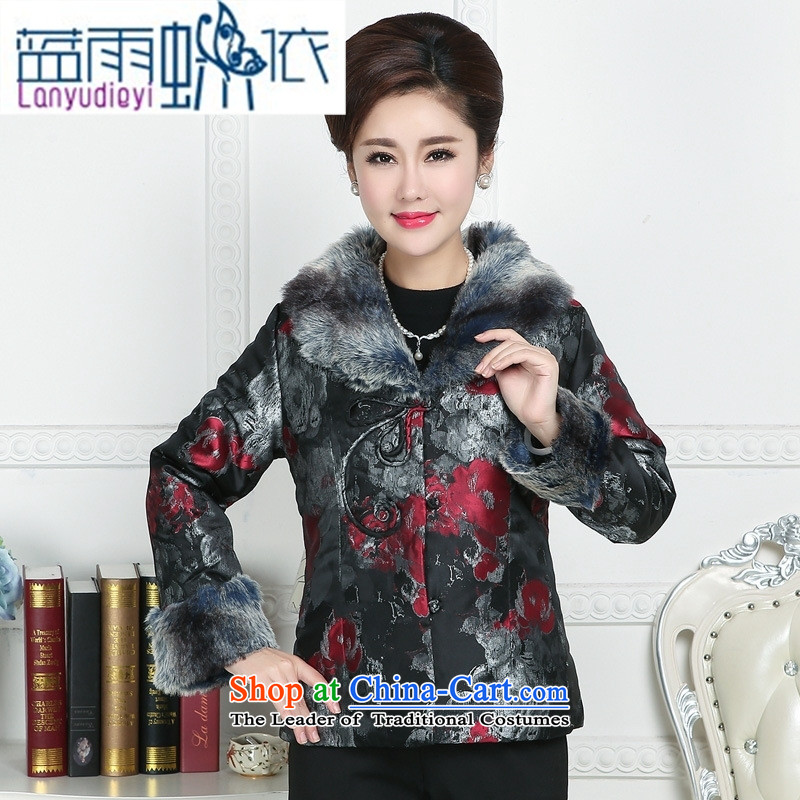 Ya-ting shop in Tang Dynasty, Ms. older cotton coat gross Neck Jacket coat women's mother large warm winter clothing robe national blue XL, blue rain butterfly according to , , , shopping on the Internet