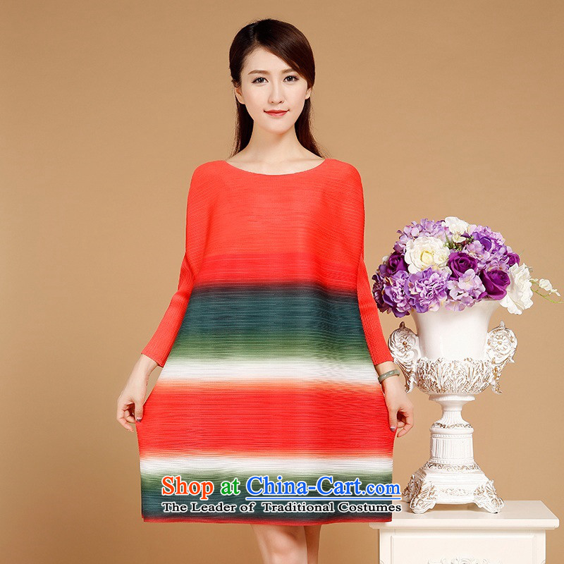 2015 Autumn and winter middle-aged ladies casual stylish gradient stripes dresses in Sau San long temperament round-neck collar 7 cuff skirt loose mother replacing autumn and winter female green are code ,UYUK,,, shopping on the Internet