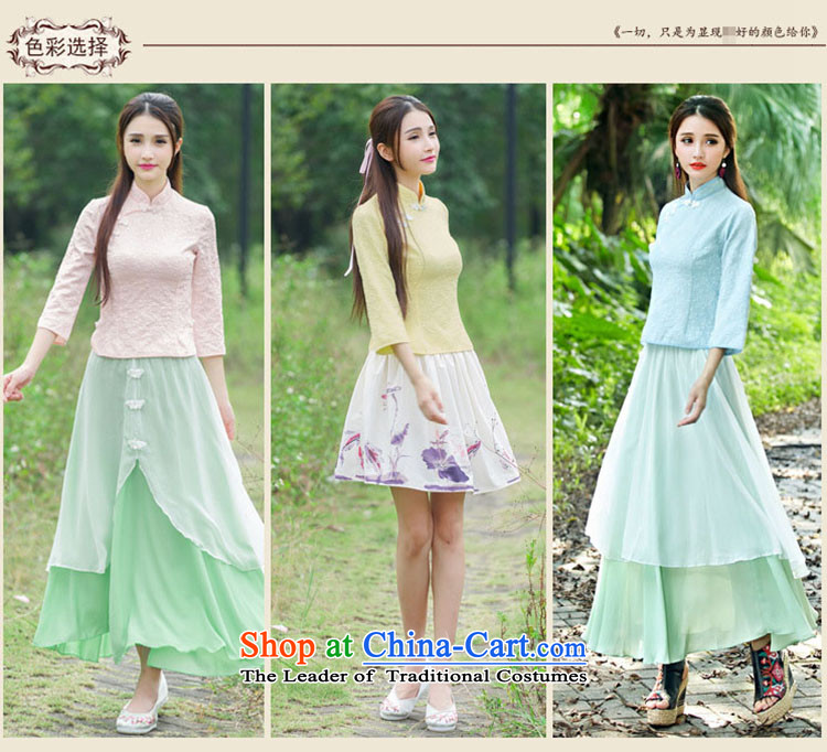 Yuen Biao 2015 Olympic Jehovah autumn and winter new women's retro-disc detained qipao shirt stamp costume sleeveless shirts X020 Horn (X021 skirt) light blue M picture, prices, brand platters! The elections are supplied in the national character of distribution, so action, buy now enjoy more preferential! As soon as possible.