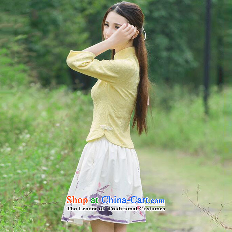 Yuen Biao 2015 Olympic Jehovah autumn and winter new women's retro-disc detained qipao shirt stamp costume sleeveless shirts X020 Horn (X021 skirt) light blue M, O Jehovah, Yuen Biao (H.A.B) , , , shopping on the Internet