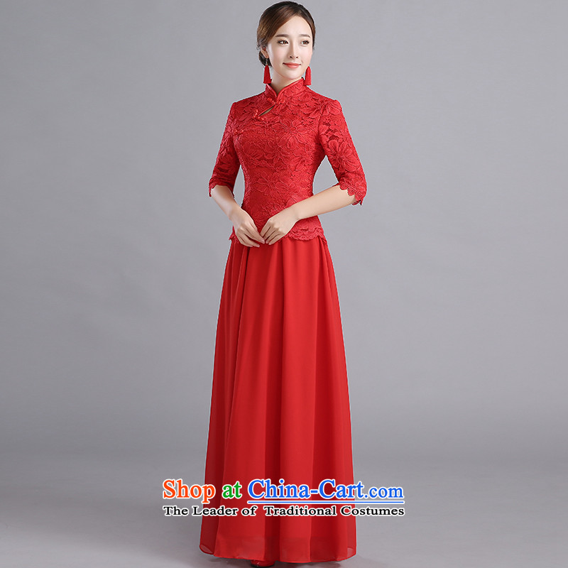 Wedding dress 2015 new bride services Chinese Soo-reel toasting champagne served in autumn and winter cuff cheongsam wedding dress long red XXL, Yi love is , , , shopping on the Internet