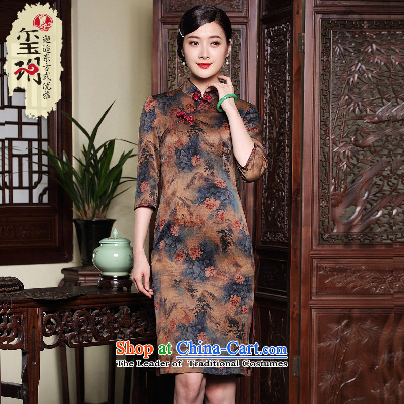 The Seal of autumn and winter new retro-cloud yarn improvement in elegant qipao cuff-to-day workshops silk female sauna dresses picture color XXL