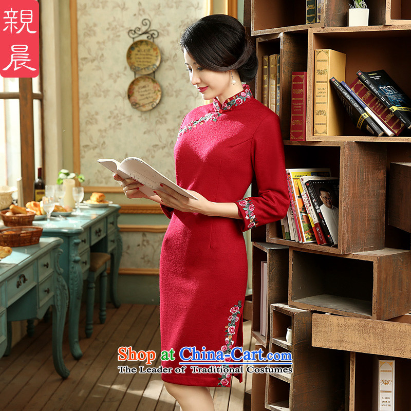 The new 2015 Fall/Winter Collections cheongsam dress long-sleeved wool?   daily retro style improvement of short skirt red 2XL, pro-am , , , shopping on the Internet