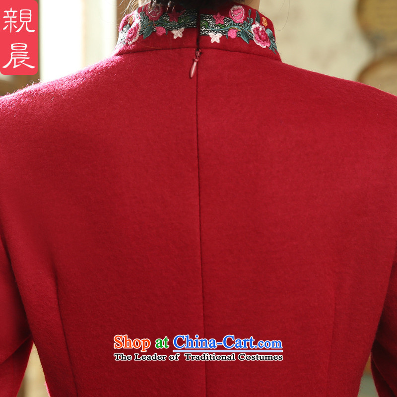 The new 2015 Fall/Winter Collections cheongsam dress long-sleeved wool?   daily retro style improvement of short skirt red 2XL, pro-am , , , shopping on the Internet