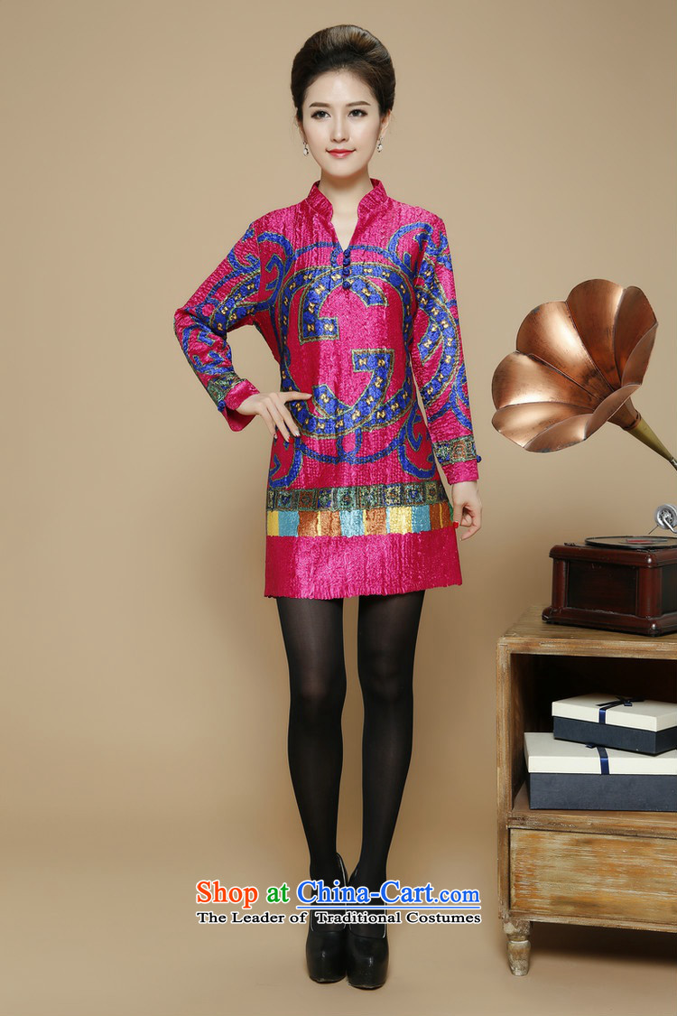 2015 Autumn and Winter, silk linen in long sleeve and dresses in Tang Dynasty older retro Embroidery Stamp skirt middle-aged ladies minimalist wild skirt the red XXXL picture, prices, brand platters! The elections are supplied in the national character of distribution, so action, buy now enjoy more preferential! As soon as possible.