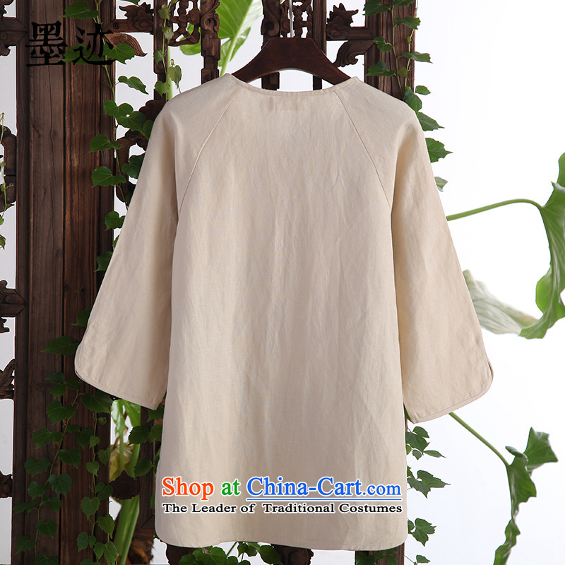 Install the latest Autumn 2015 ink supplies ink intuition of the lotus pond shirt Chinese cotton linen Han-Tang dynasty literary leisure, apricot color ink has been pressed XL, online shopping