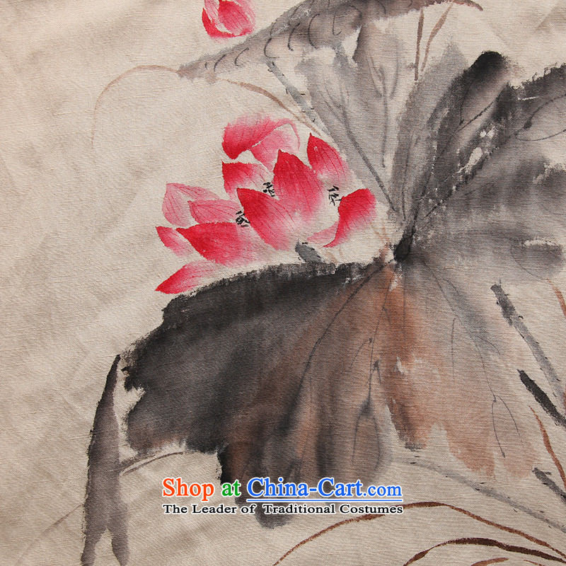 Install the latest Autumn 2015 ink supplies ink intuition of the lotus pond shirt Chinese cotton linen Han-Tang dynasty literary leisure, apricot color ink has been pressed XL, online shopping