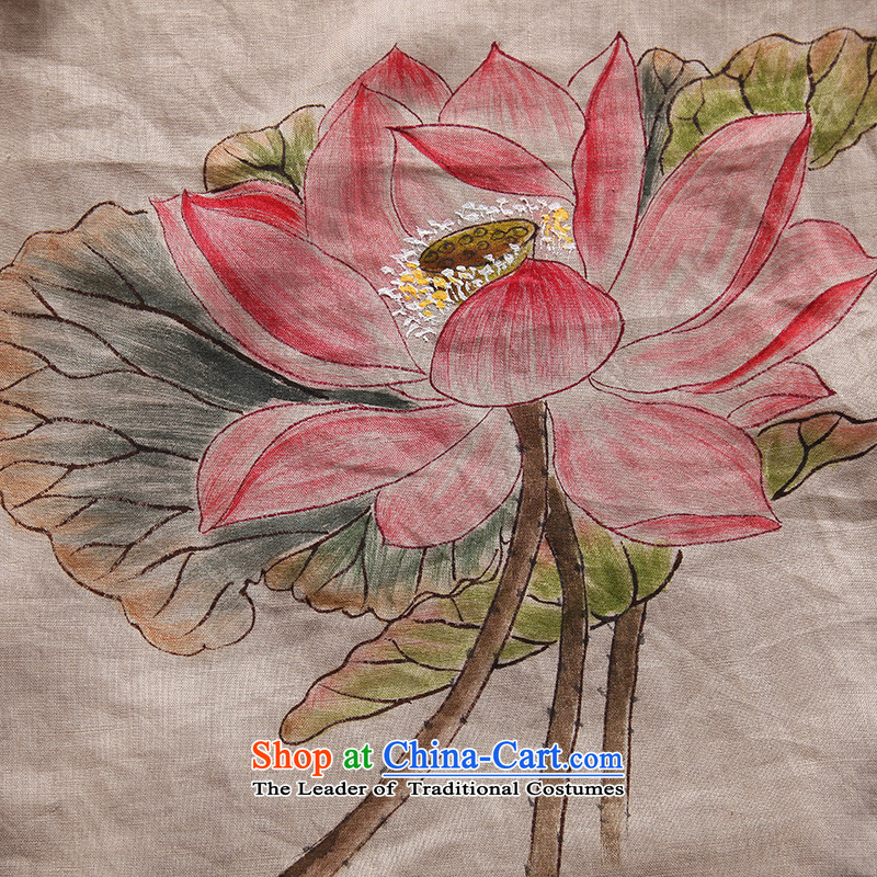 Ink water fall 2015 ink intuition of the lotus pond new linen improved Tang blouses retro Han-National wind, orange M ink has been pressed shopping on the Internet
