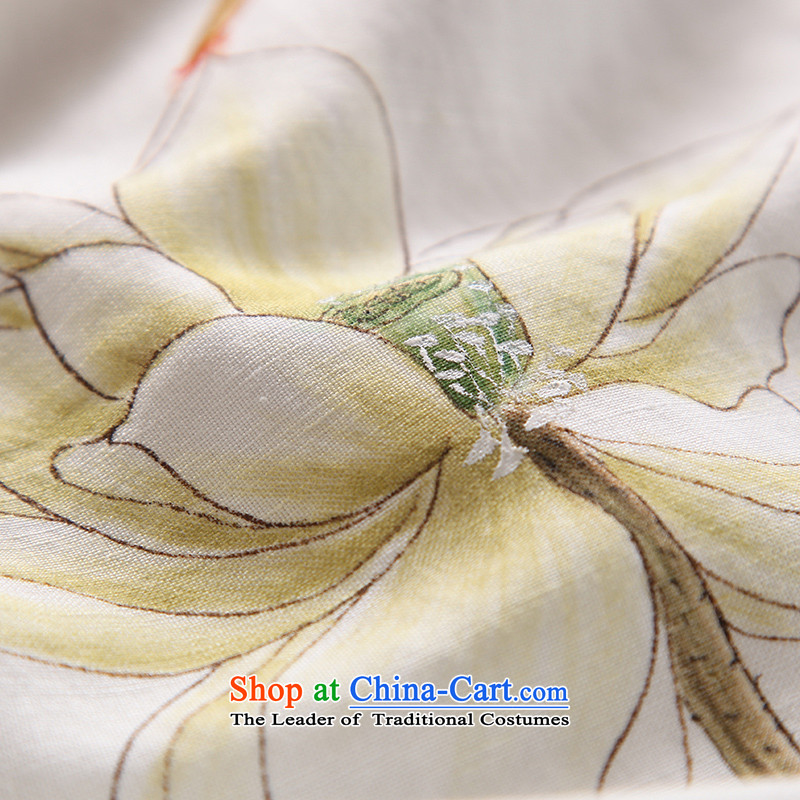 Load new literary ink autumn female linen clothes intuition of the lotus pond, Retro UNIFEM Han-elegant and relaxing wild White XL, ink has been pressed shopping on the Internet
