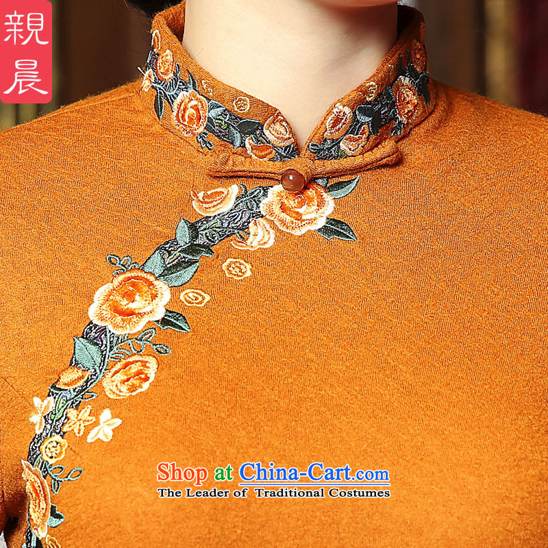 2015 new cheongsam dress Fall/Winter Collections daily wool?   Improved Stylish retro short of long-sleeved dresses orange XL, pro-am , , , shopping on the Internet