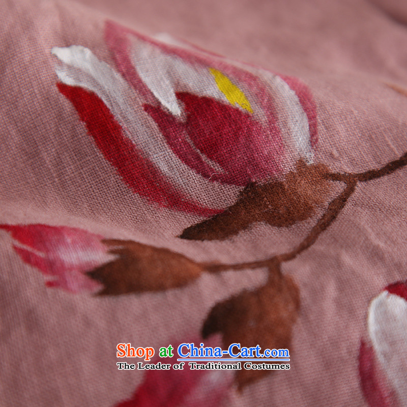 Install the latest Autumn 2015 ink products linen clothes female hand-painted Magnolia Tang Gown of ethnic Han-arts girls improved ochre red ink, L, , , , shopping on the Internet