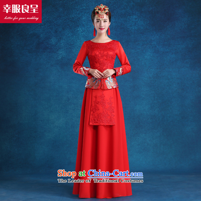 The privilege of serving-leung bows to new qipao winter clothing red wedding dress bride wedding dress costume Sau Wo service long-sleeved red long + model with 68 Head Ornaments XL-- concept of province package of services, $10-leung , , , shopping on th