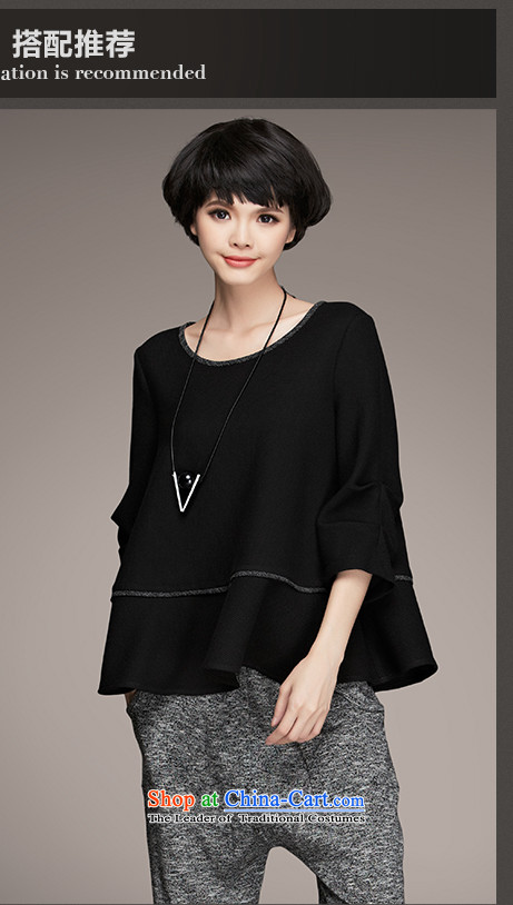 Memnarch 琊 Connie Shop 2015 Autumn new products female Western Wind stylish large relaxd wild solid color T-shirt female black XXL picture, prices, brand platters! The elections are supplied in the national character of distribution, so action, buy now enjoy more preferential! As soon as possible.
