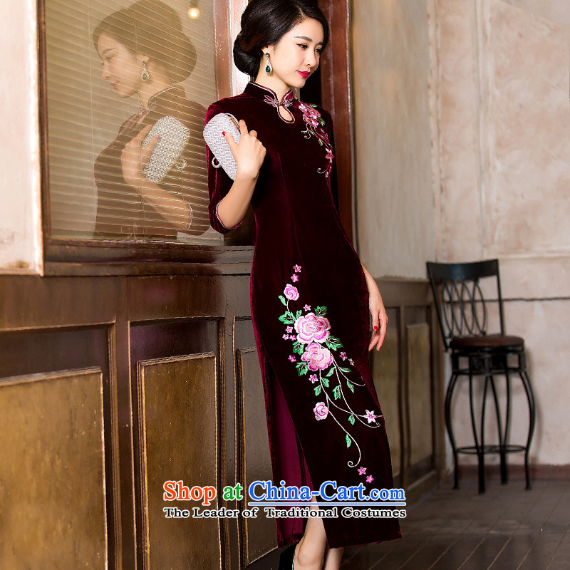 Mr Yuen is intended embroidery scouring pads long qipao Fall/Winter Collections retro style qipao skirt the new improved Ms. Banquet Chinese Dress HYS7118 deep red , L, YUAN YUAN of SU) , , , shopping on the Internet