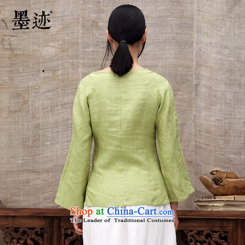 Ink 201 Spring New hand-painted original improved Tang Dynasty Han-T-shirt, forming the basis of ethnic Chinese women shirt green M ink has been pressed shopping on the Internet