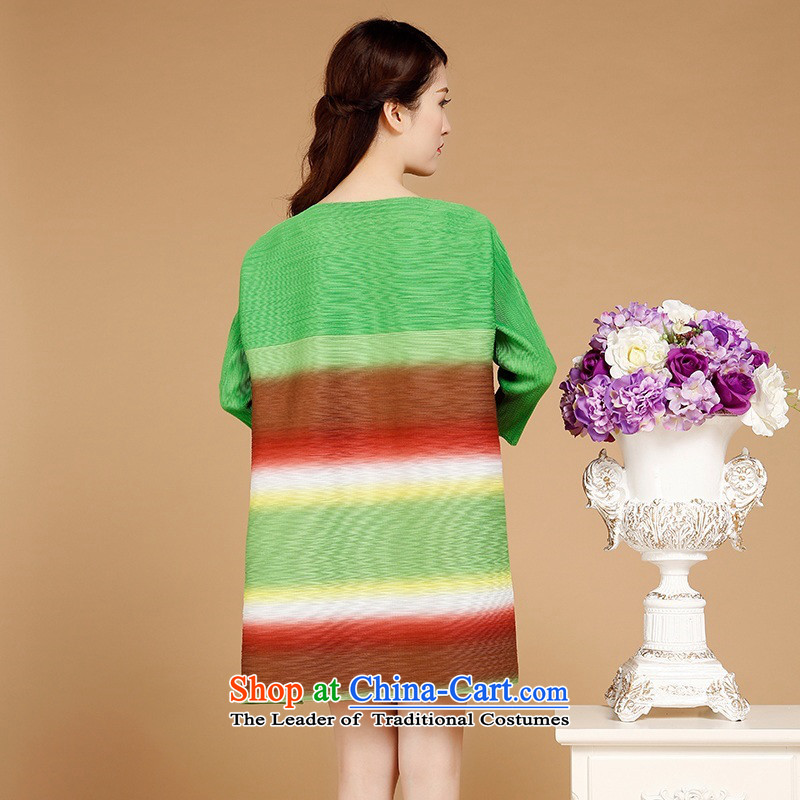 2015 Autumn and winter middle-aged ladies casual stylish gradient stripes dresses in Sau San long temperament round-neck collar 7 cuff skirt loose mother replacing autumn and winter female green are code