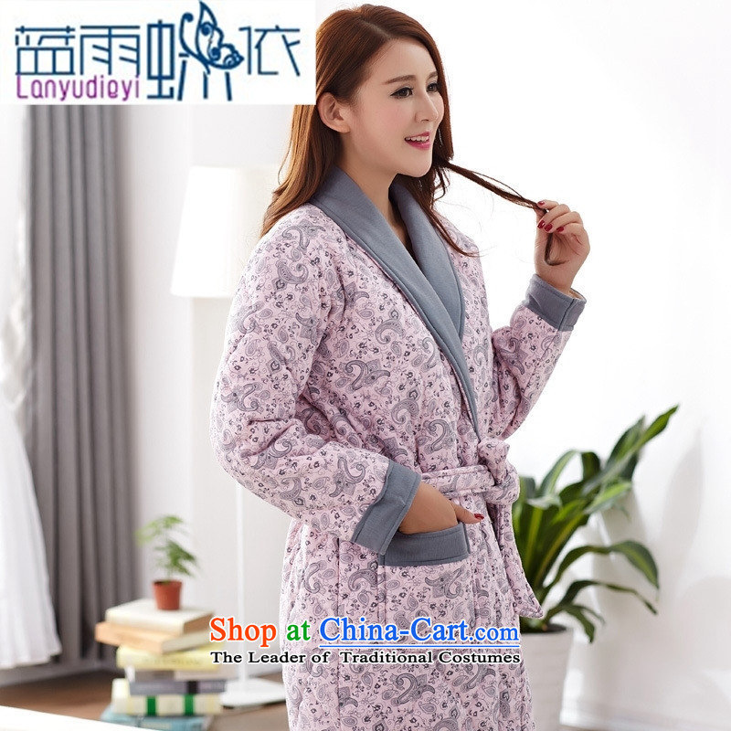 Ya-ting shops of autumn and winter female robes long-sleeved pure cotton and cotton nighties thickened folder XL Lien Yi bathrobe homewear 8303 XL, blue rain butterfly according to , , , shopping on the Internet