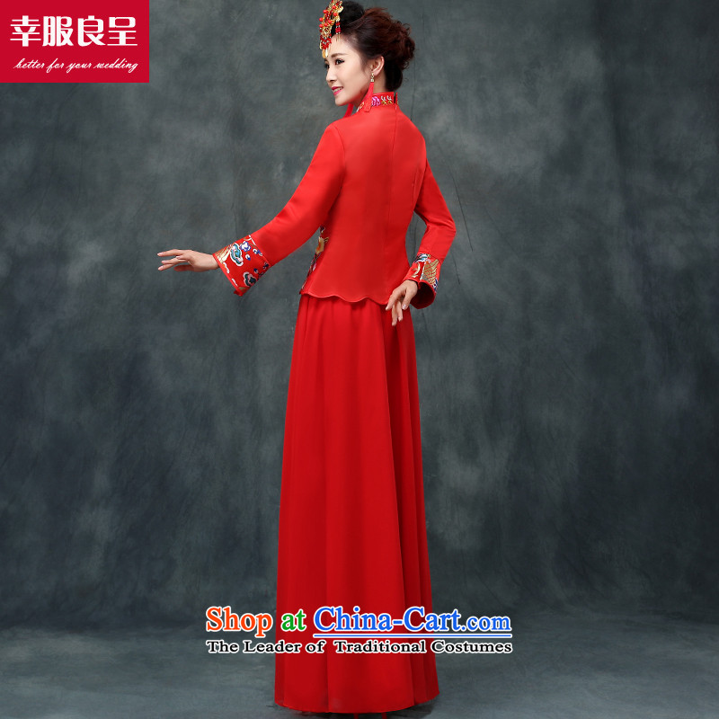 The privilege of serving-leung bows services red CHINESE CHEONGSAM wedding dress autumn and winter long-serving long-sleeved bride marry Wo Yi two kits cheongsam + model with 68 Head Ornaments , L, a service-leung , , , shopping on the Internet