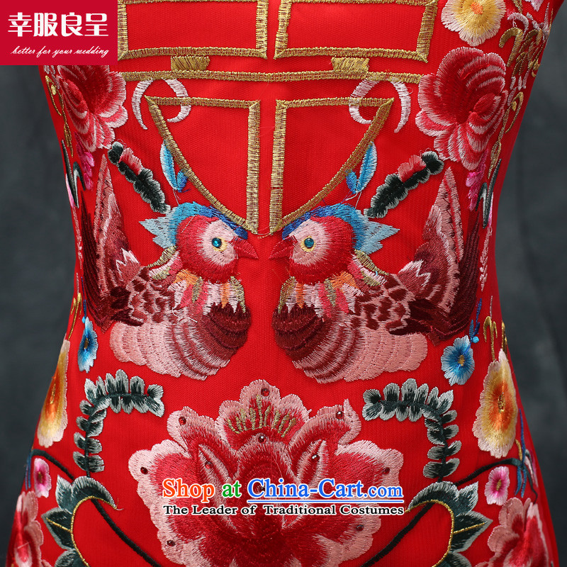 The privilege of serving-leung bows service bridal dresses red Chinese wedding dress large high fashion show long serving long-sleeved winter wo wedding dress qipao M honor service crowsfoot-leung , , , shopping on the Internet