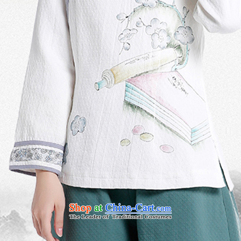 The girl with improved Han-chiu China wind Tang dynasty of ethnic Chinese women's cotton linen dresses shirt long-sleeved tea services XL  adult ,LO.MU beauty,,, shopping on the Internet