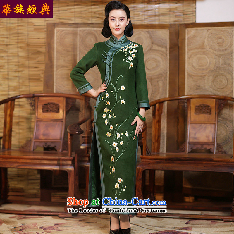 Chinese Classic double-side-long cheongsam dress 2015 new daily autumn and winter long-sleeved Sau San improved stylish and elegant Army Green - 15 days pre-sale S, China Ethnic Classic (HUAZUJINGDIAN) , , , shopping on the Internet