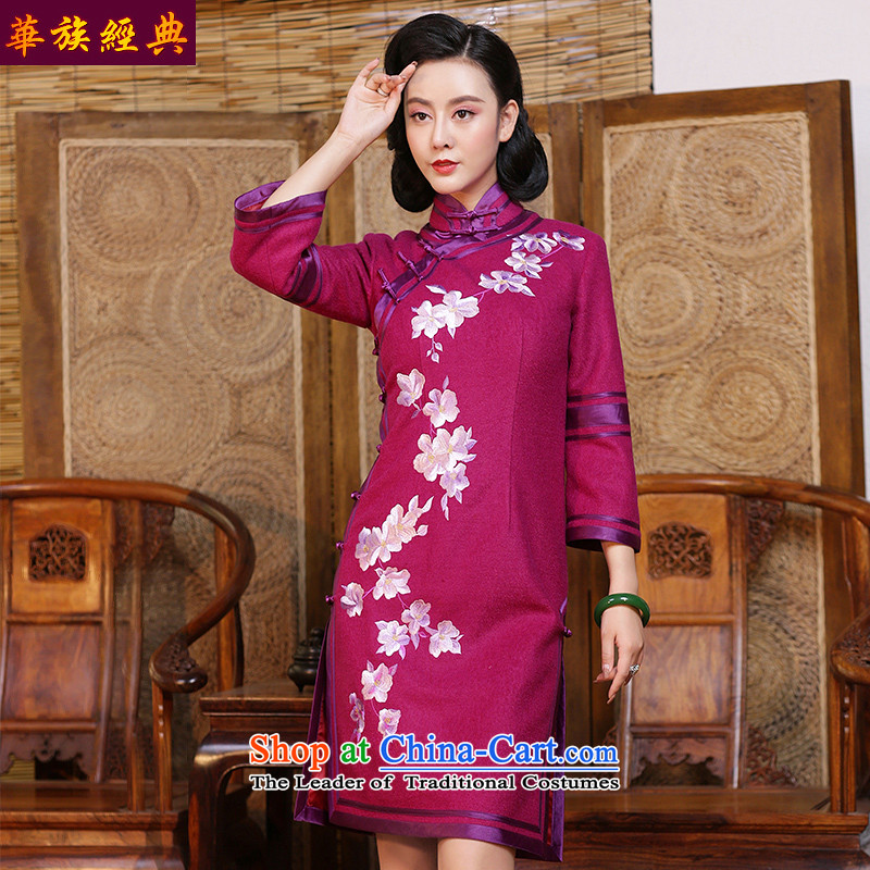 Chinese New Year 2015 classic ethnic improved daily embroidery gross is stylish qipao autumn and winter Ms. long-sleeved gown peach - the pre-chinese placing 15 days , L, ethnic Chinese Classic (HUAZUJINGDIAN) , , , shopping on the Internet