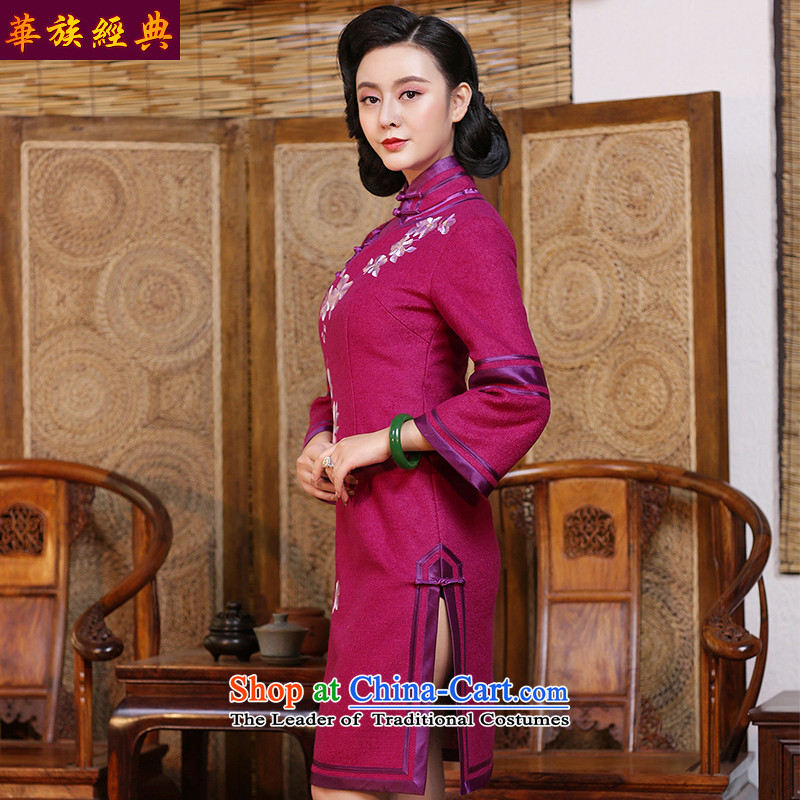 Chinese New Year 2015 classic ethnic improved daily embroidery gross is stylish qipao autumn and winter Ms. long-sleeved gown peach - the pre-chinese placing 15 days , L, ethnic Chinese Classic (HUAZUJINGDIAN) , , , shopping on the Internet