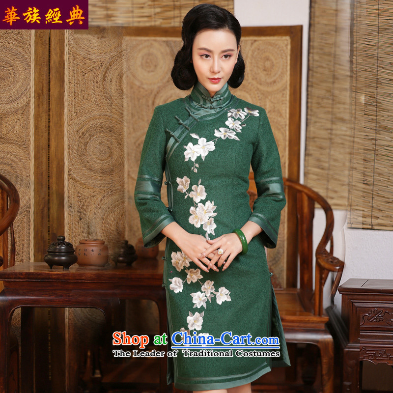 Chinese Classic long-sleeved embroidery about ethnic purge cheongsam dress 2015 new autumn and winter improved stylish Chinese Dress female cyan - 15 days pre-sale XL, China Ethnic Classic (HUAZUJINGDIAN) , , , shopping on the Internet