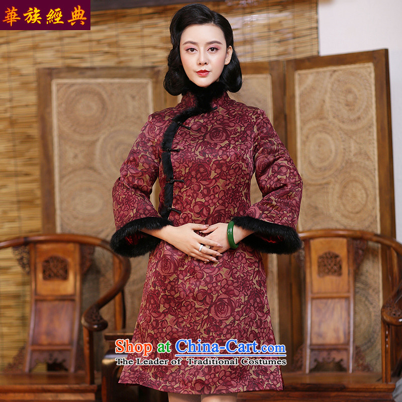 China Ethnic classic silk and cotton yarn folder cloud of incense thick long-sleeved daily Chinese cheongsam dress 2015 new autumn and winter suit - pre-sale 15 days , M, China Ethnic Classic (HUAZUJINGDIAN) , , , shopping on the Internet