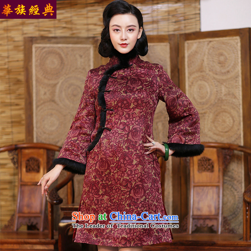 China Ethnic classic silk and cotton yarn folder cloud of incense thick long-sleeved daily Chinese cheongsam dress 2015 new autumn and winter suit - pre-sale 15 days , M, China Ethnic Classic (HUAZUJINGDIAN) , , , shopping on the Internet