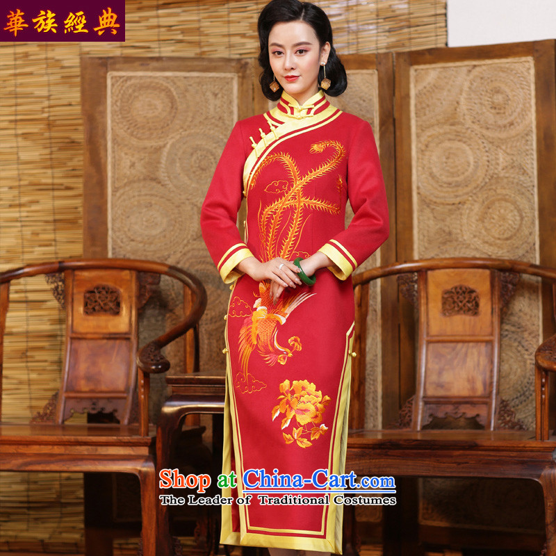 Chinese Classic double-side-red marriage ceremonies brides embroidery Qipao Length of autumn and winter dresses Chinese Dress Red - pre-sale XXXL, 15 days China Ethnic Classic (HUAZUJINGDIAN) , , , shopping on the Internet