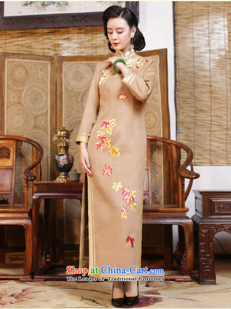 Chinese classic elegance of Sau San duplex-Embroidered Ms. long-sleeved qipao? skirt 2015 new autumn and winter improved stylish beige - 15 days pre-sale prices, pictures, L brand platters! The elections are supplied in the national character of distribution, so action, buy now enjoy more preferential! As soon as possible.