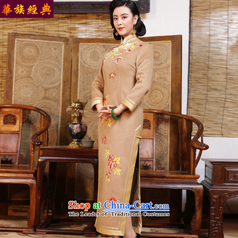 Chinese classic elegance of Sau San duplex-Embroidered Ms. long-sleeved qipao? skirt 2015 new autumn and winter improved stylish beige - pre-sale 15 days , L, ethnic Chinese Classic (HUAZUJINGDIAN) , , , shopping on the Internet