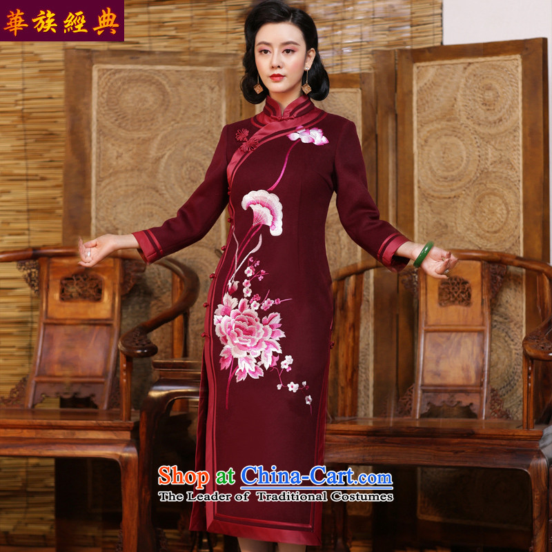 Chinese Classic double-side thickened the serb cheongsam dress upscale embroidered new 2015 autumn and winter improved Chinese Dress dark red - pre-sale 15 days , China Ethnic Classic (HUAZUJINGDIAN) , , , shopping on the Internet