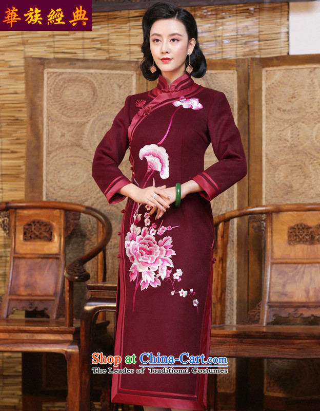 Chinese Classic double-side thickened the serb cheongsam dress upscale embroidered new 2015 autumn and winter improved Chinese Dress dark red - pre-sale 15 days , China Ethnic Classic (HUAZUJINGDIAN) , , , shopping on the Internet