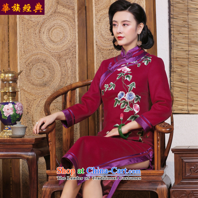 Chinese Classic double-side qipao Serb 2015 autumn and winter new retro improved long-sleeved cheongsam dress the Sau San embroidery daily dark red - pre-sale 15 days , L, ethnic Chinese Classic (HUAZUJINGDIAN) , , , shopping on the Internet