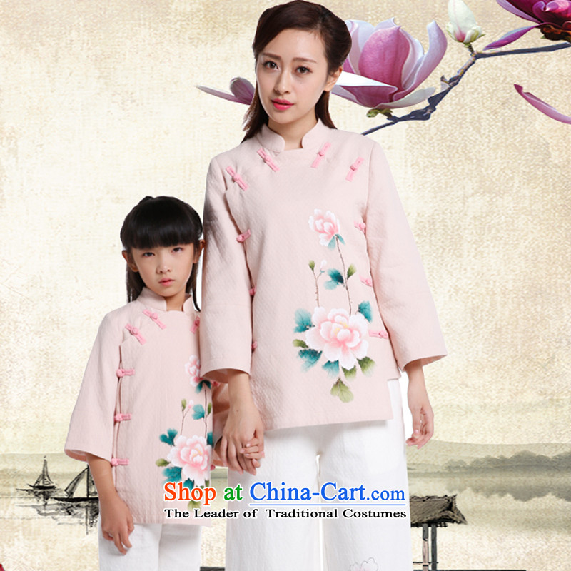 The new 2015 Autumn replacing parent-child with Han-girl Chinese Antique improved pure cotton robe collar nut female Tang dynasty pink mother XL