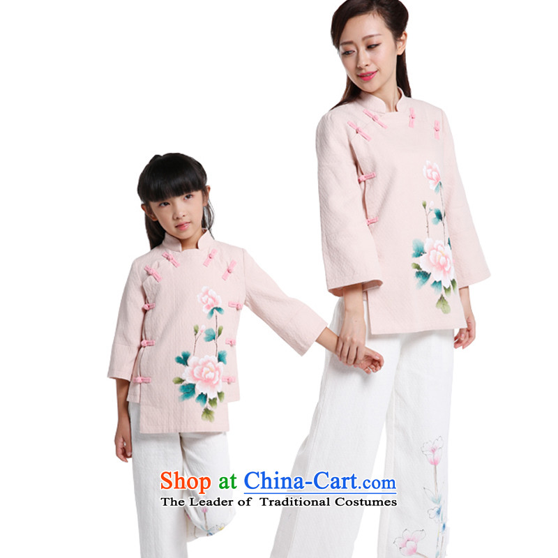 The new 2015 Autumn replacing parent-child with Han-girl Chinese Antique improved pure cotton robe collar nut Tang dynasty women's mother Xl,lo.mu pink beauty,,, shopping on the Internet