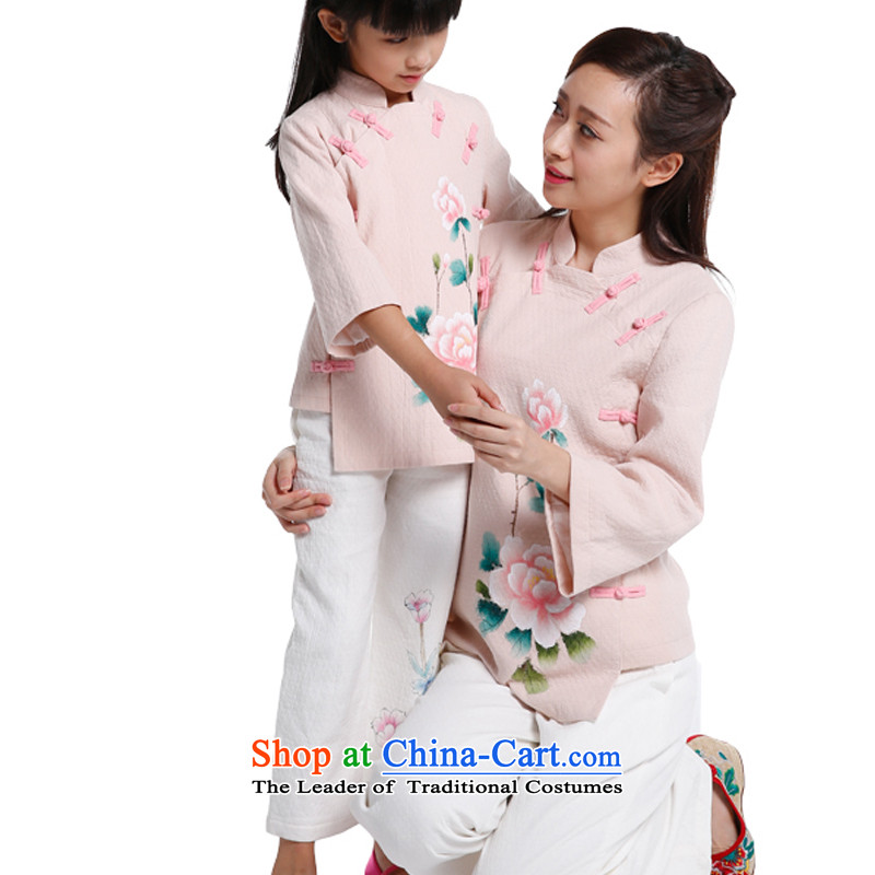 The new 2015 Autumn replacing parent-child with Han-girl Chinese Antique improved pure cotton robe collar nut Tang dynasty women's mother Xl,lo.mu pink beauty,,, shopping on the Internet