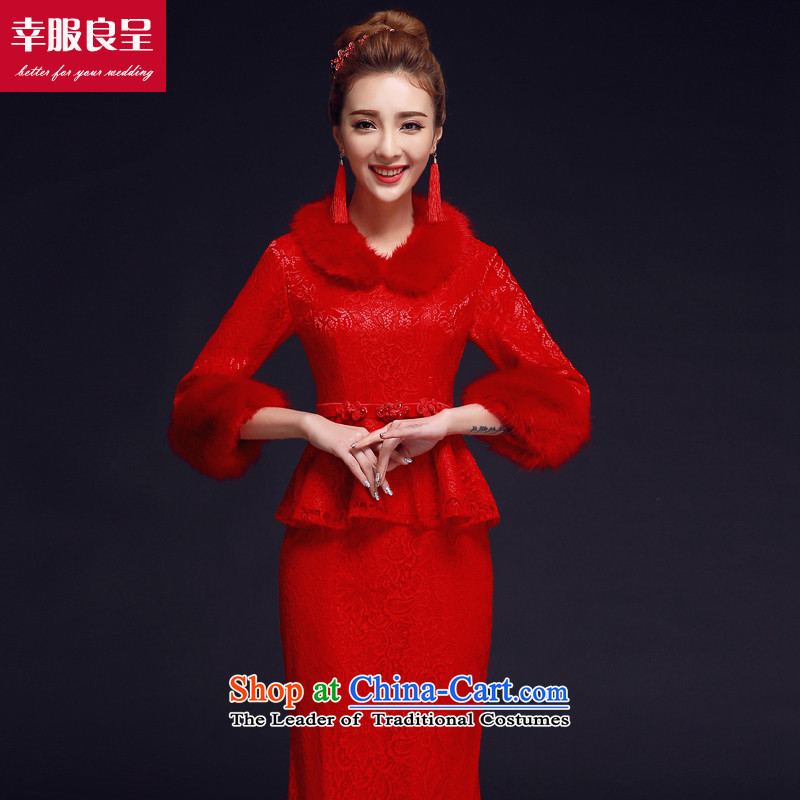 The privilege of serving-leung bows to load the bride red winter cheongsam Chinese wedding dress long-sleeved retro long red L-42, honor services-leung , , , shopping on the Internet