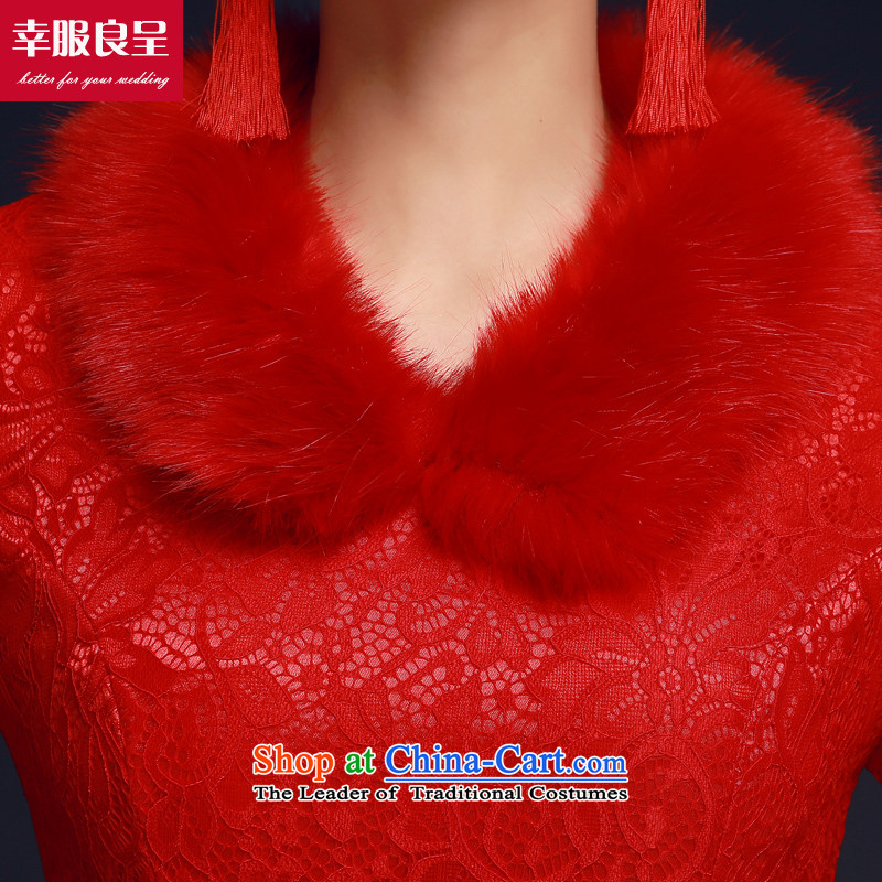 The privilege of serving-leung bows to load the bride red winter cheongsam Chinese wedding dress long-sleeved retro long red L-42, honor services-leung , , , shopping on the Internet