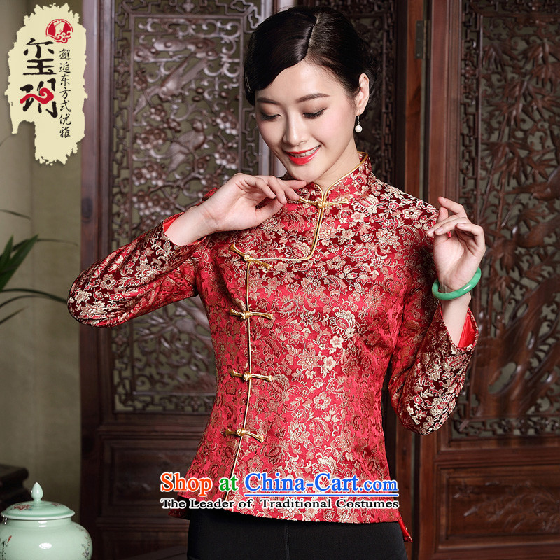 Seal of autumn in older mother Tang shirt retro ethnic Chinese Tang dynasty cotton shirt jacket red XL