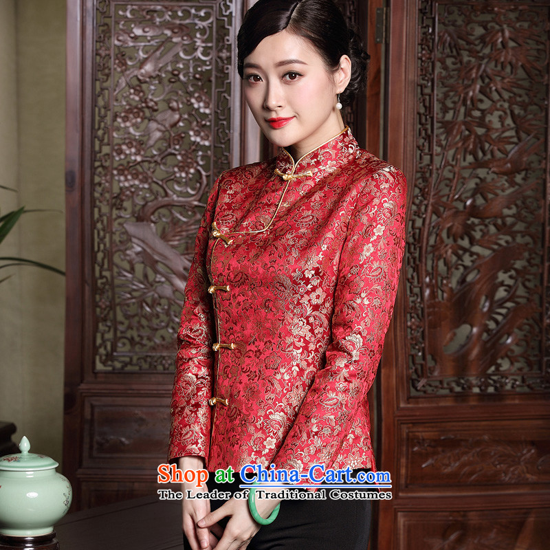 Seal of autumn in older mother Tang shirt retro ethnic Chinese Tang dynasty cotton shirt jacket red seal has been pressed in XL, online shopping