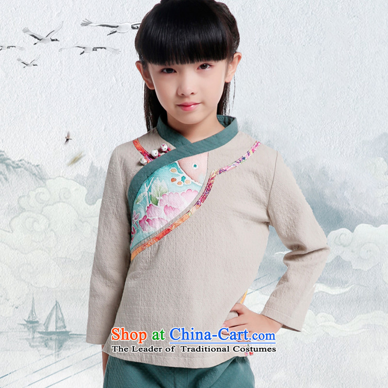 Tang dynasty women 2015 winter coat Chinese clothing female large Chinese tea was serving a long-sleeved shirt qipao cotton linen color pictures of children under the age of 11 children 145CM,LO.MU beauty,,, shopping on the Internet