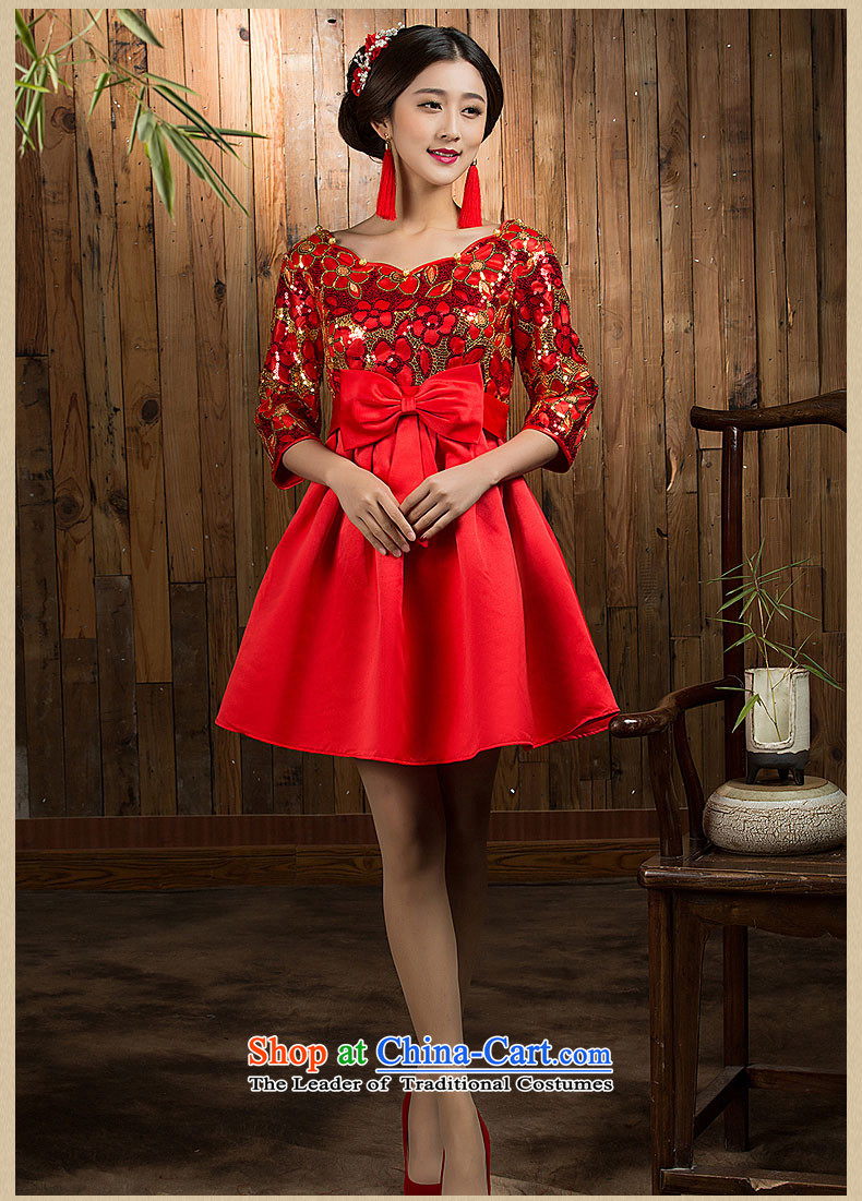 2015 Autumn and winter clothing qipao high toasting champagne pregnant women waist large red Wedding Dress Short-sleeved, 7 long-sleeved winter of Qipao bride 6XL picture, prices, brand platters! The elections are supplied in the national character of distribution, so action, buy now enjoy more preferential! As soon as possible.