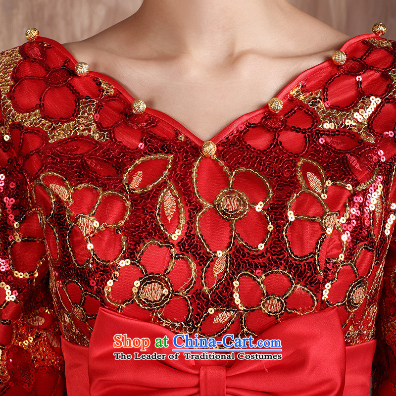 2015 Autumn and winter clothing qipao high toasting champagne pregnant women waist large red Wedding Dress Short-sleeved, 7 long-sleeved winter of Qipao bride 6XL, non-you do not marry shopping on the Internet has been pressed.