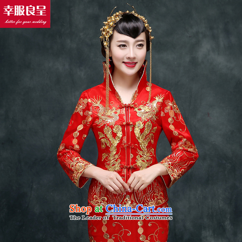 The privilege of serving the dragon-leung also serving long) bows bride winter new retro qipao wedding dress Soo-wo services use a score of 9 to the dragon cuff + model with 158 Head Ornaments 2XL, honor services-leung , , , shopping on the Internet