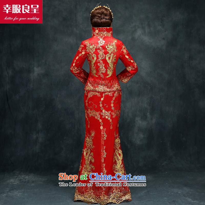 The privilege of serving the dragon-leung also serving long) bows bride winter new retro qipao wedding dress Soo-wo services use a score of 9 to the dragon cuff + model with 158 Head Ornaments 2XL, honor services-leung , , , shopping on the Internet